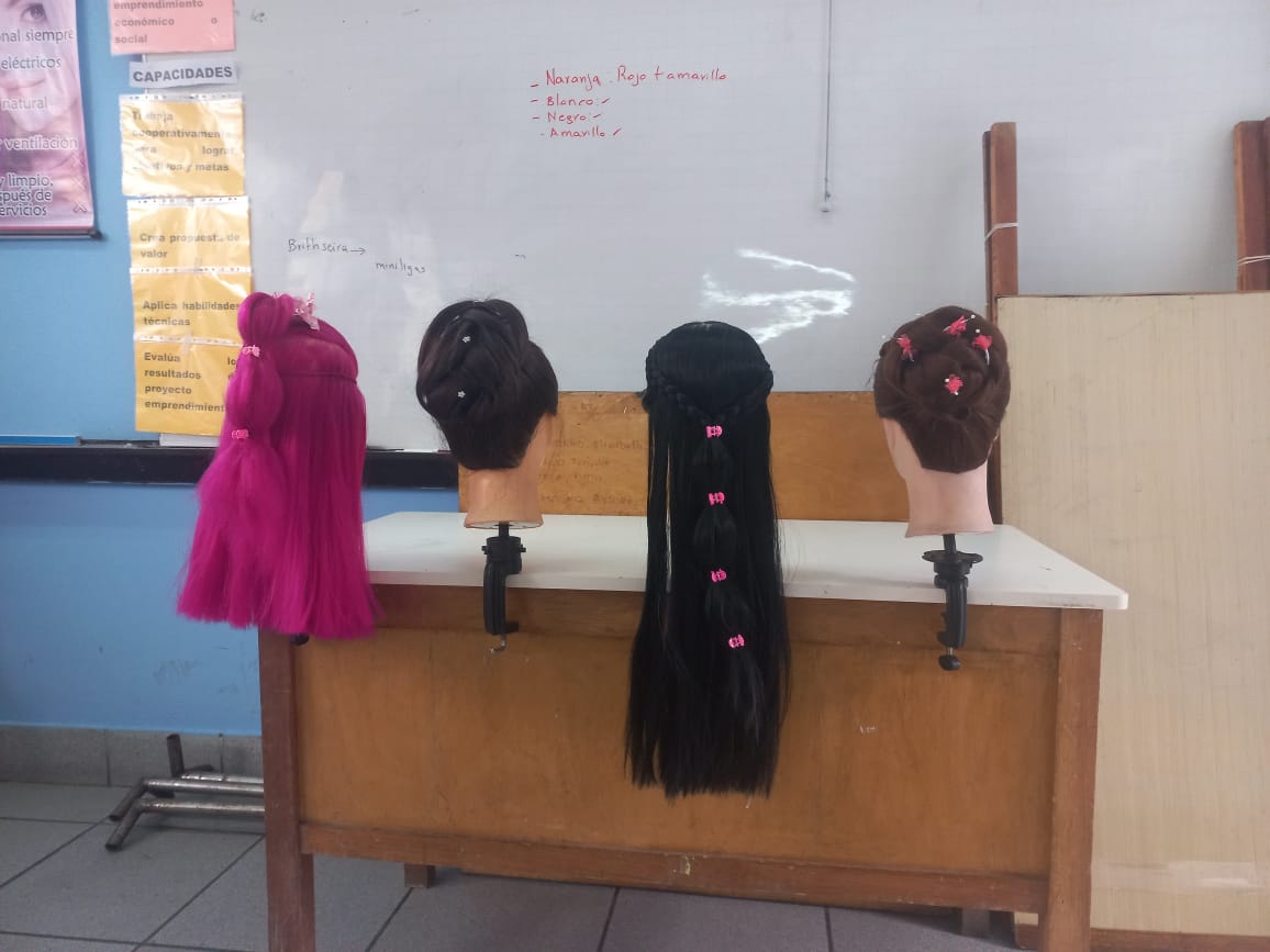 Muestras de peinados elaborados por estudiantes